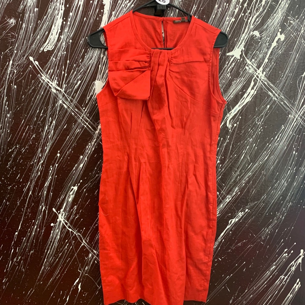 Adrienne Vittadini Red Linen Sleeveless Bow Sheath Dress Size 4 NWT